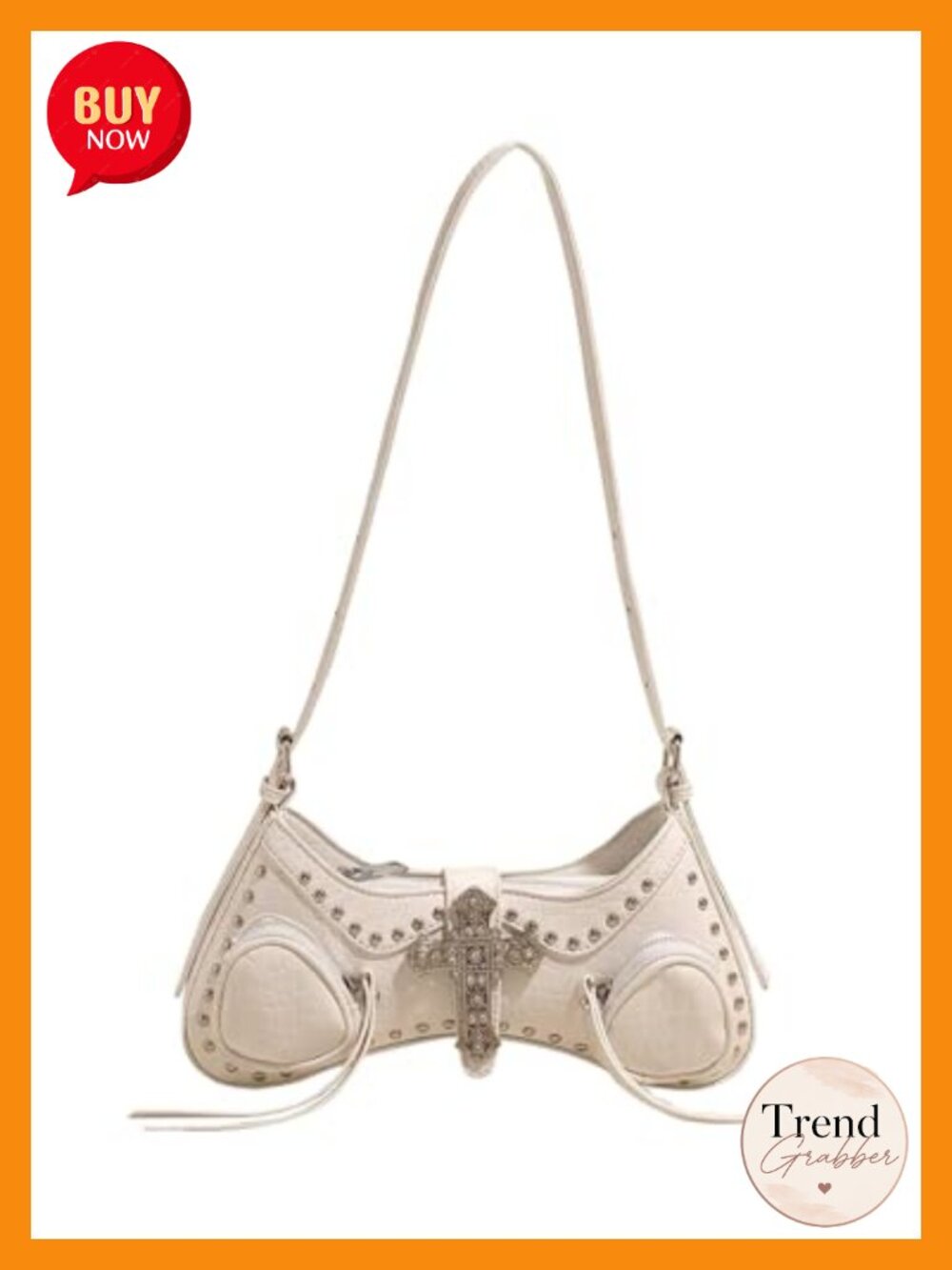 Y2k Studded Cross Shoulder Handbag Punk Top Handle PU Leather